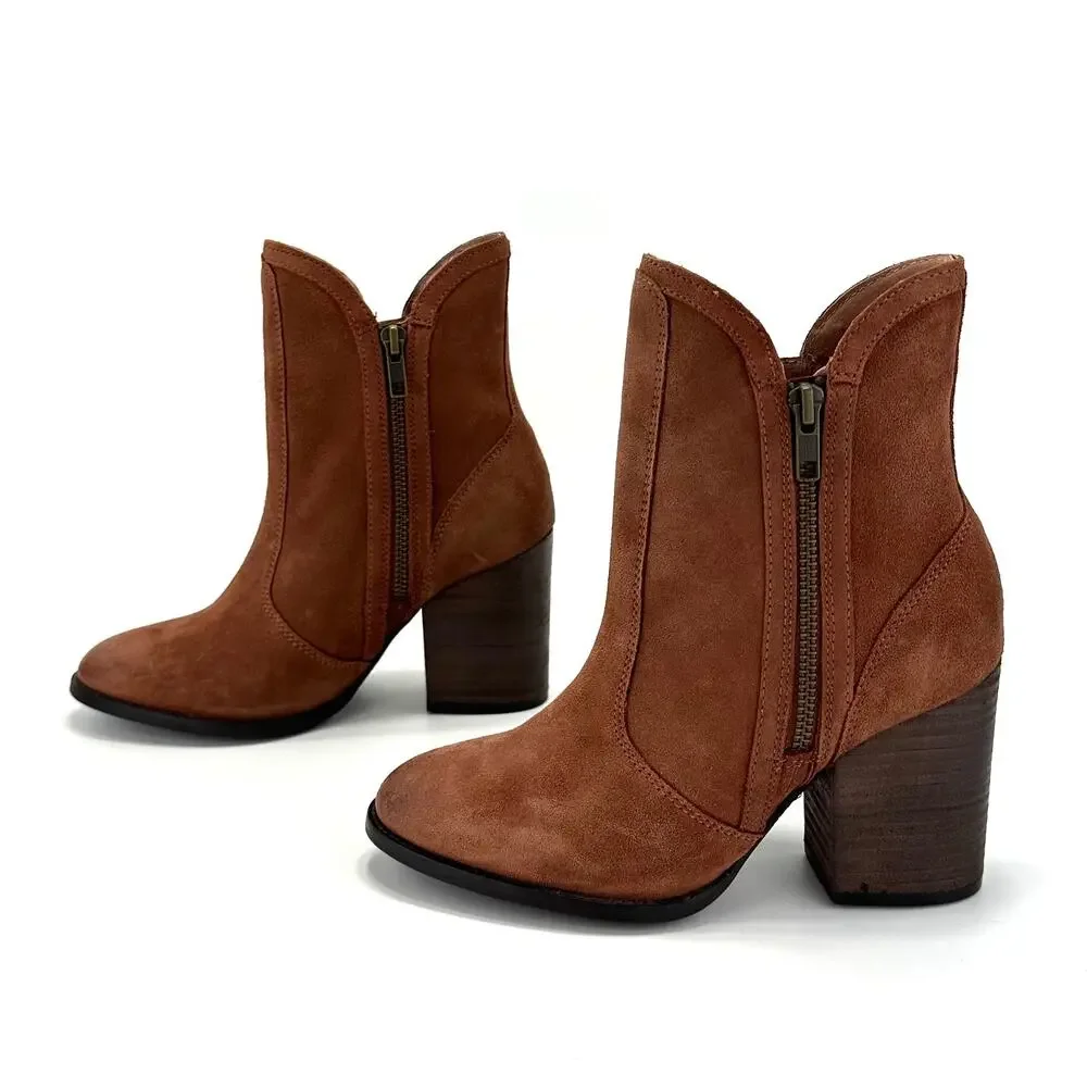 Seychelles Women Brown Heeled Ankle Boot Size 6.5 Suede Block Heel Padded New